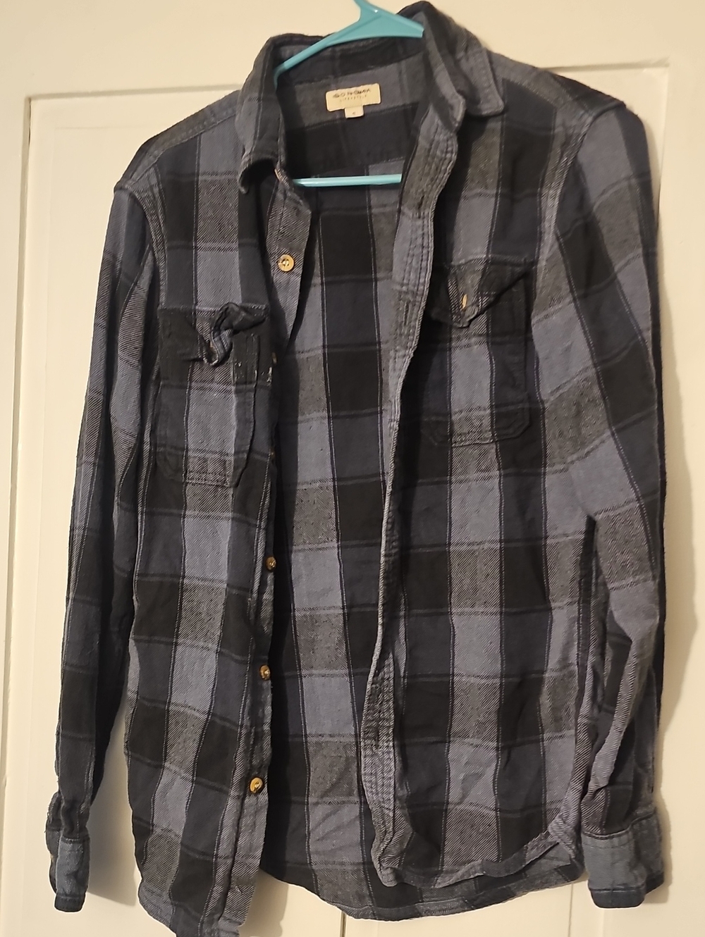 Men's Plaid Button-Down Shirt in Blue and Black
